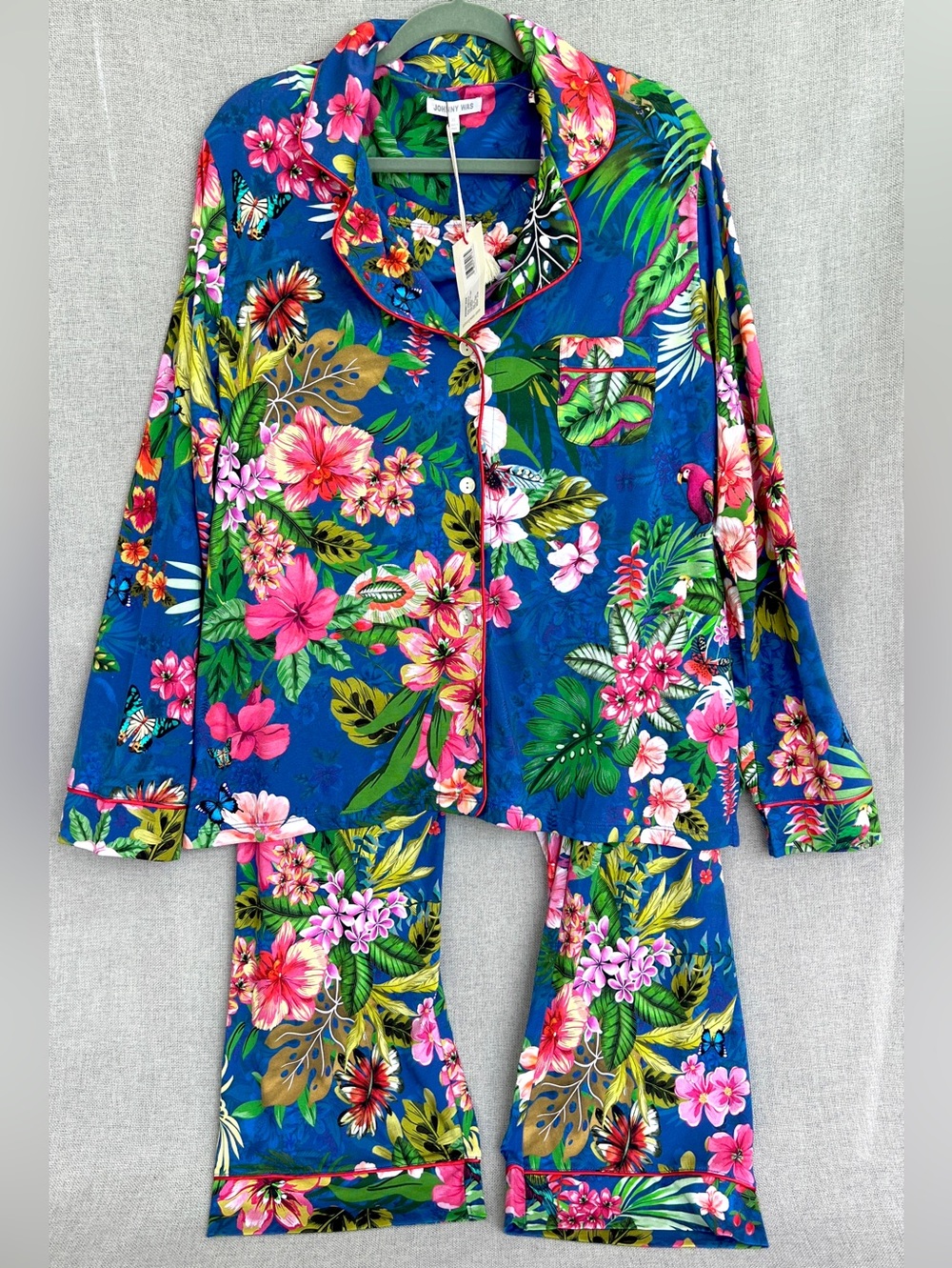 Johnny Was The Carly PJ set Amorina blue floral butterflies size XL